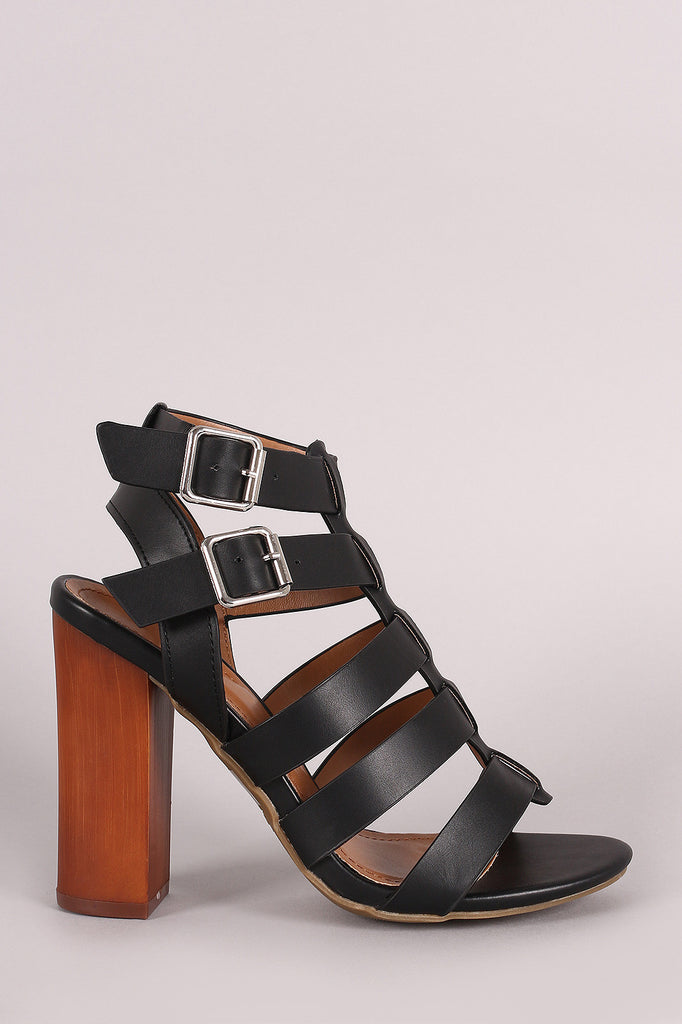 Bamboo Strappy Gladiator Chunky Heel