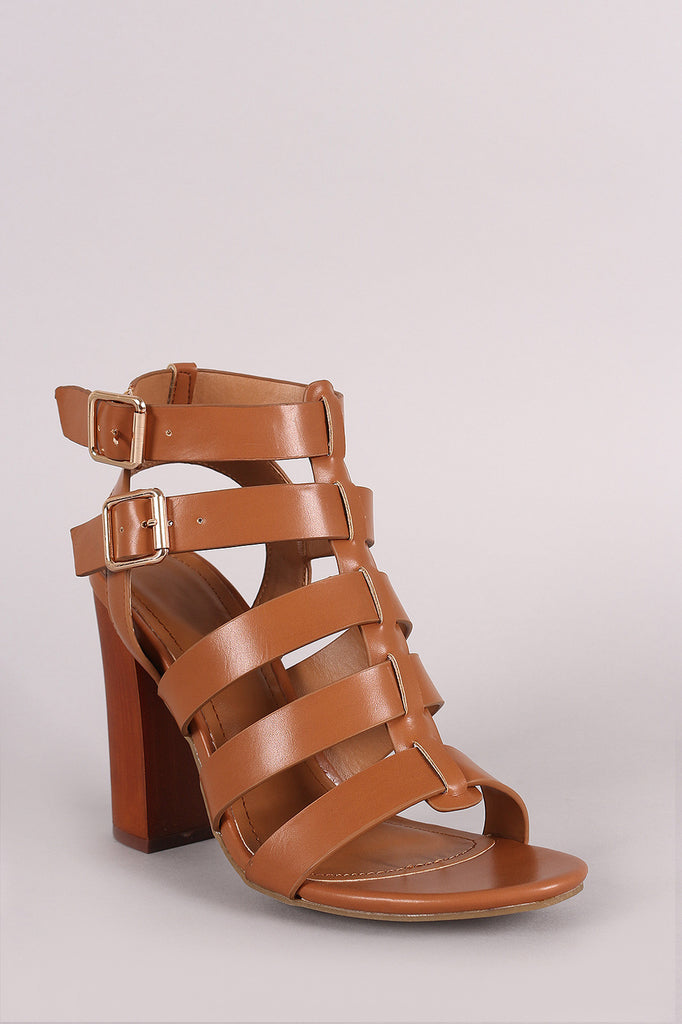 Bamboo Strappy Gladiator Chunky Heel