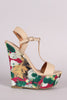 Bamboo T-Strap Watercolor Print Platform Wedge