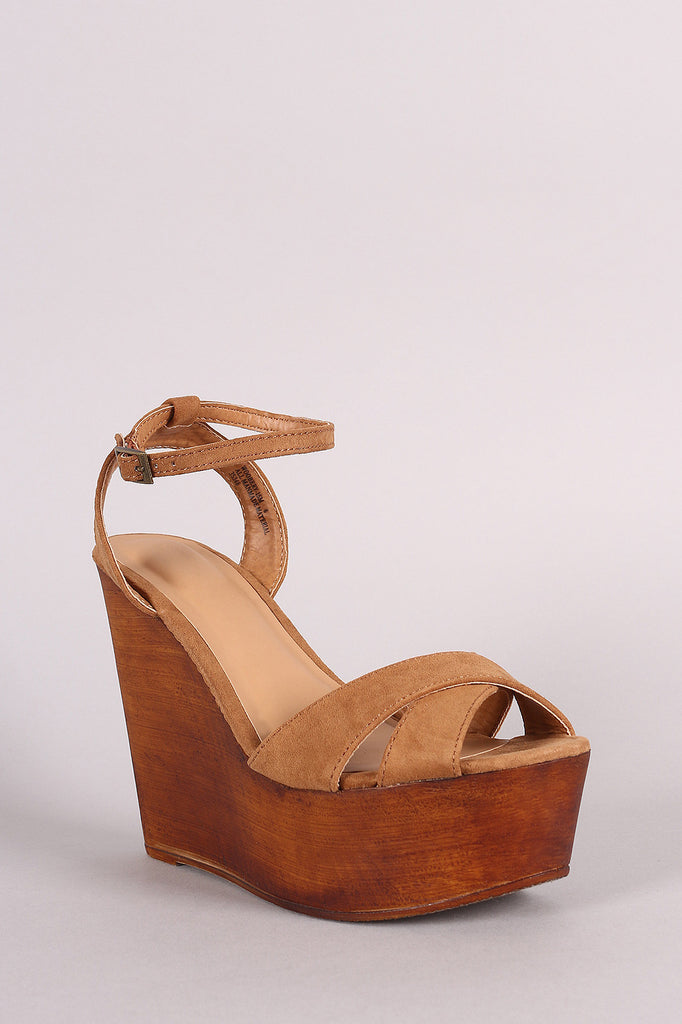 Bamboo Crisscross Ankle Strap Wooden Platform Mule Wedge