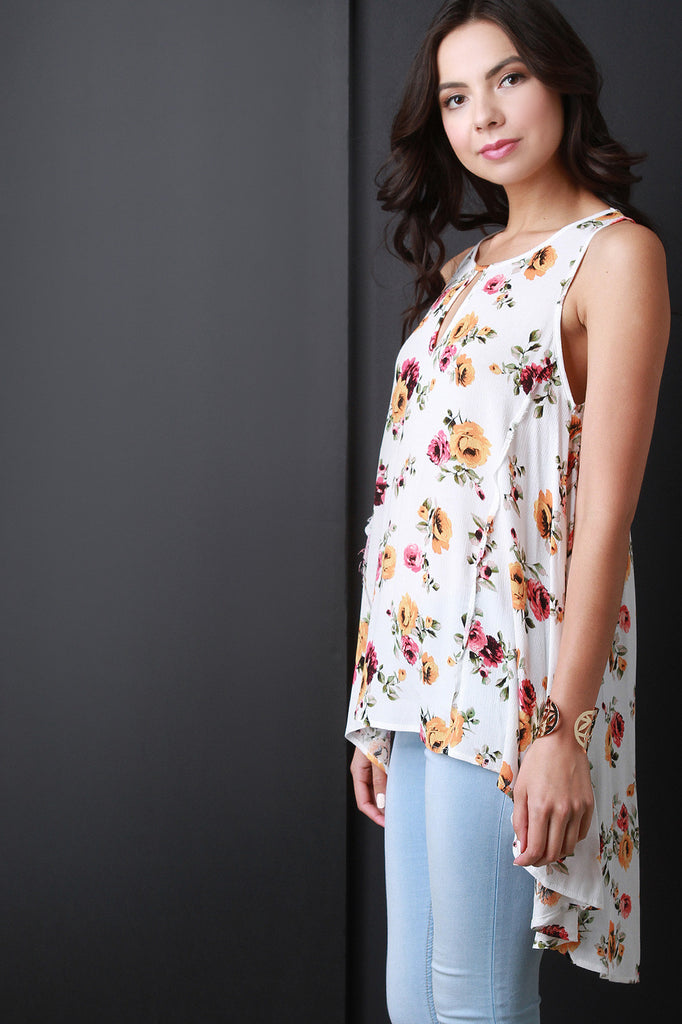 Floral Flare Keyhole Top