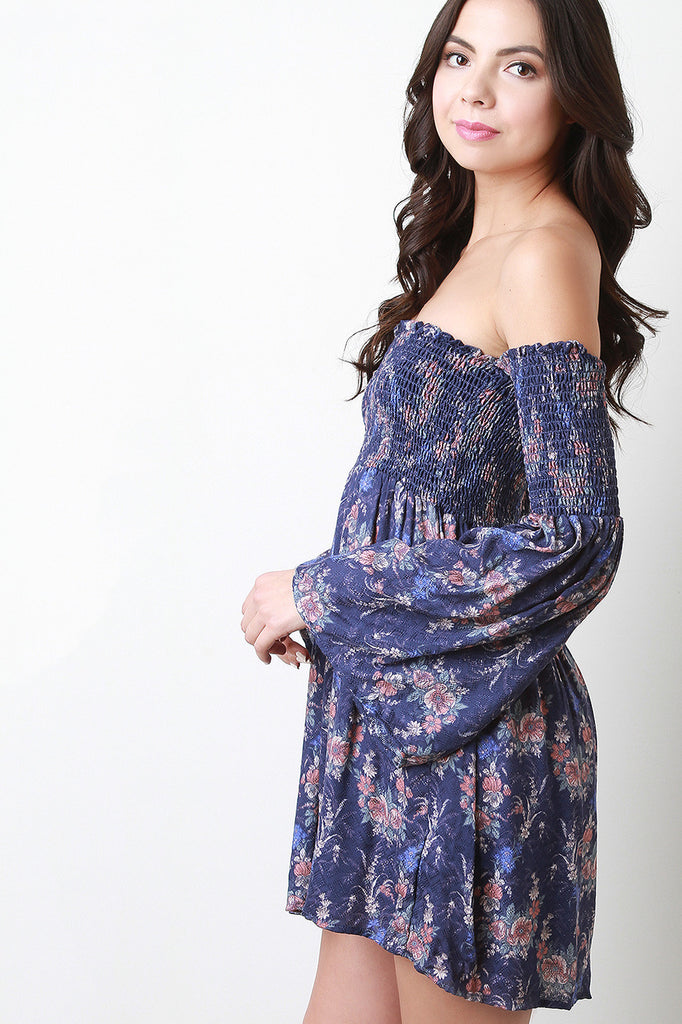 Long Sleeve Smocked Floral Shift Dress