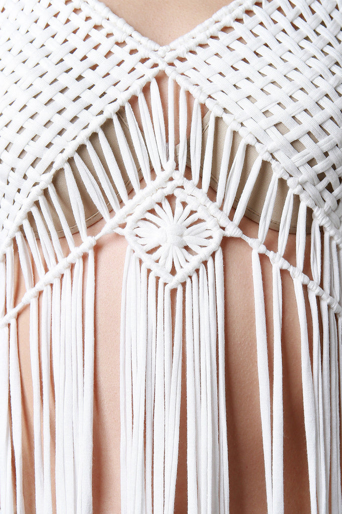 Macrame Long Fringe Tie Top