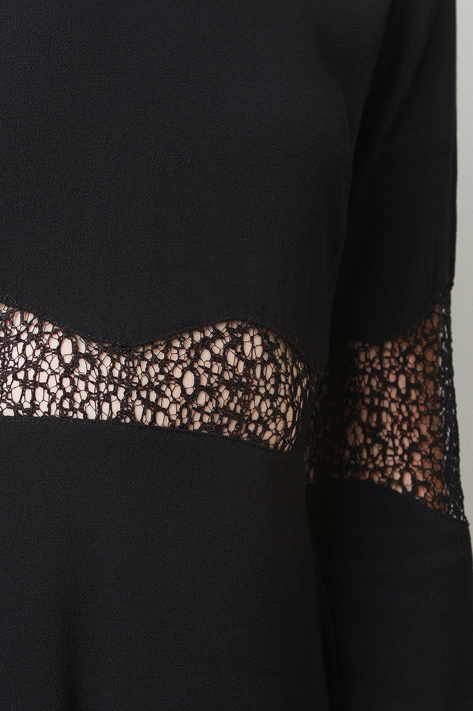 Long Sleeve Lace Inset A Line Dress