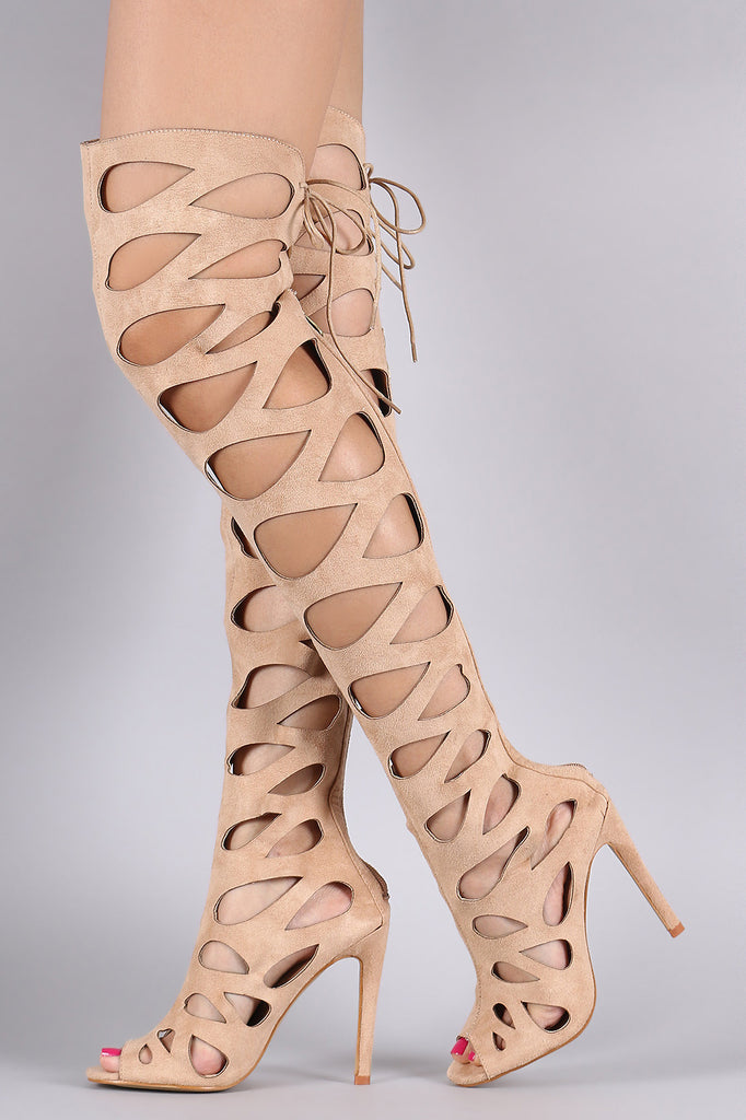 Suede Keyhole Stiletto Over-The-Knee Boots