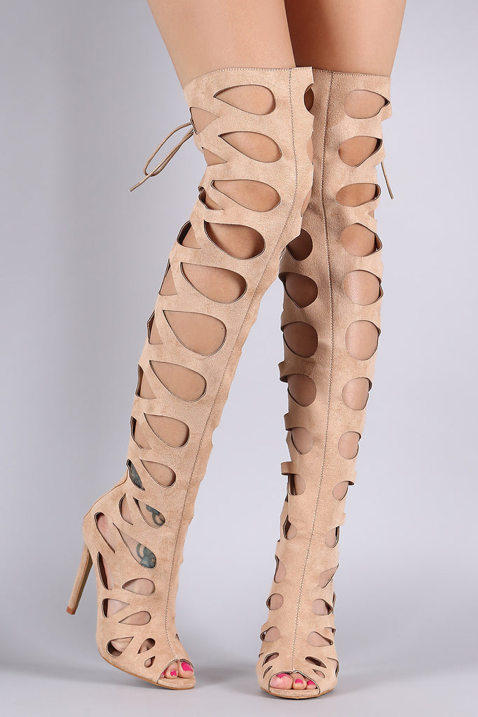 Suede Keyhole Stiletto Over-The-Knee Boots