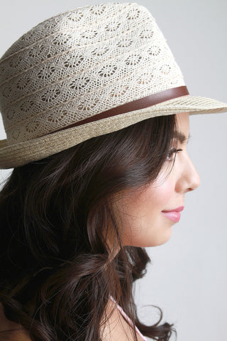 Skinny Buckle Crochet Fedora Hat