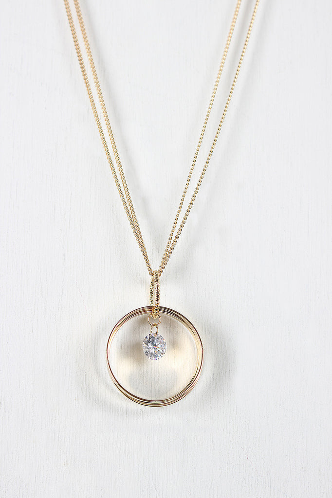 Circle Cutout Pendants With Rhinestone Necklace