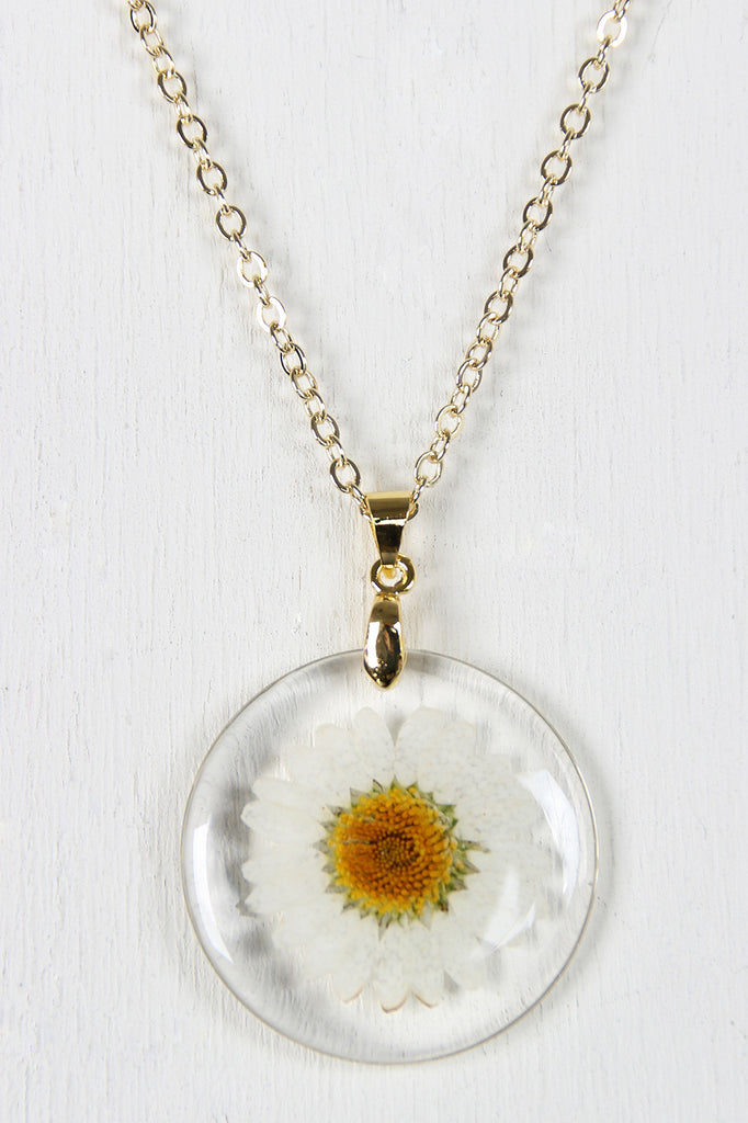 Pressed Daisy Pendant Necklace