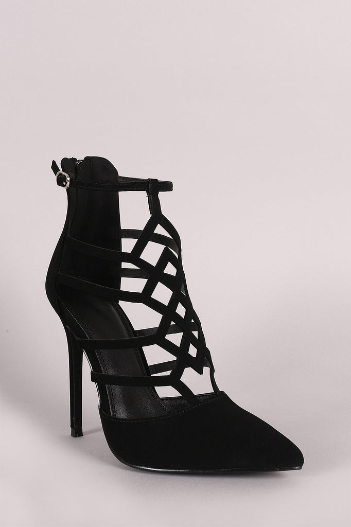 Nubuck Pointy Toe Laser Cutout Stiletto Pump