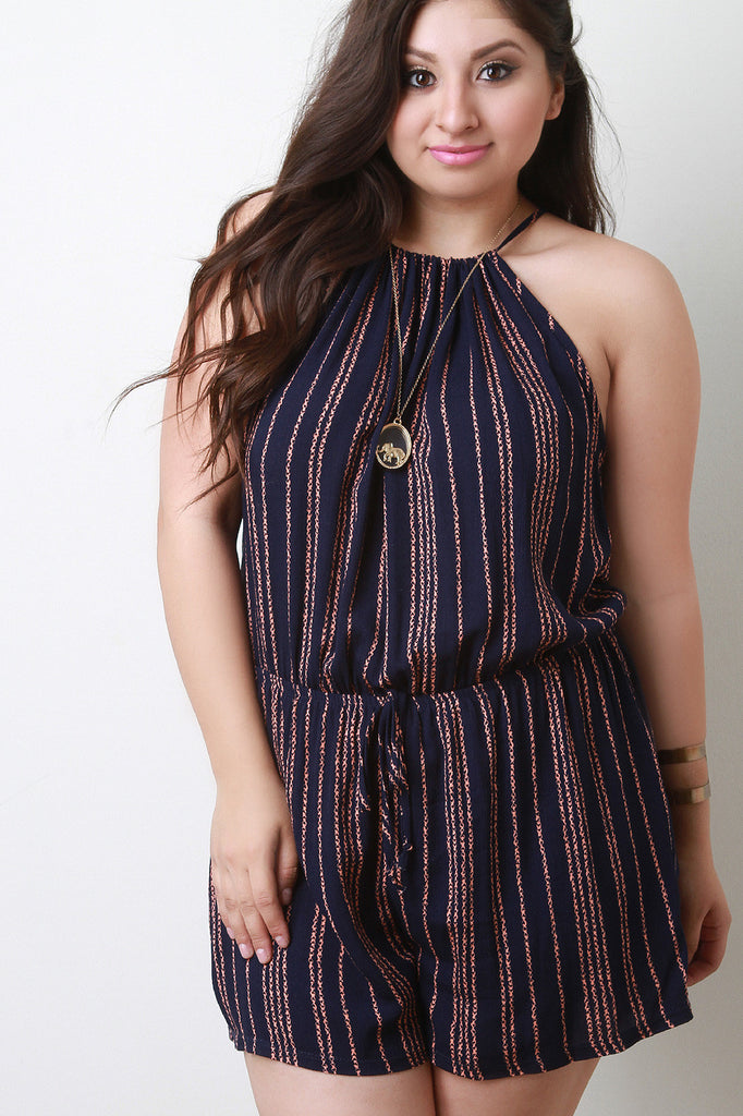 Striped Pattern Round Neck Romper