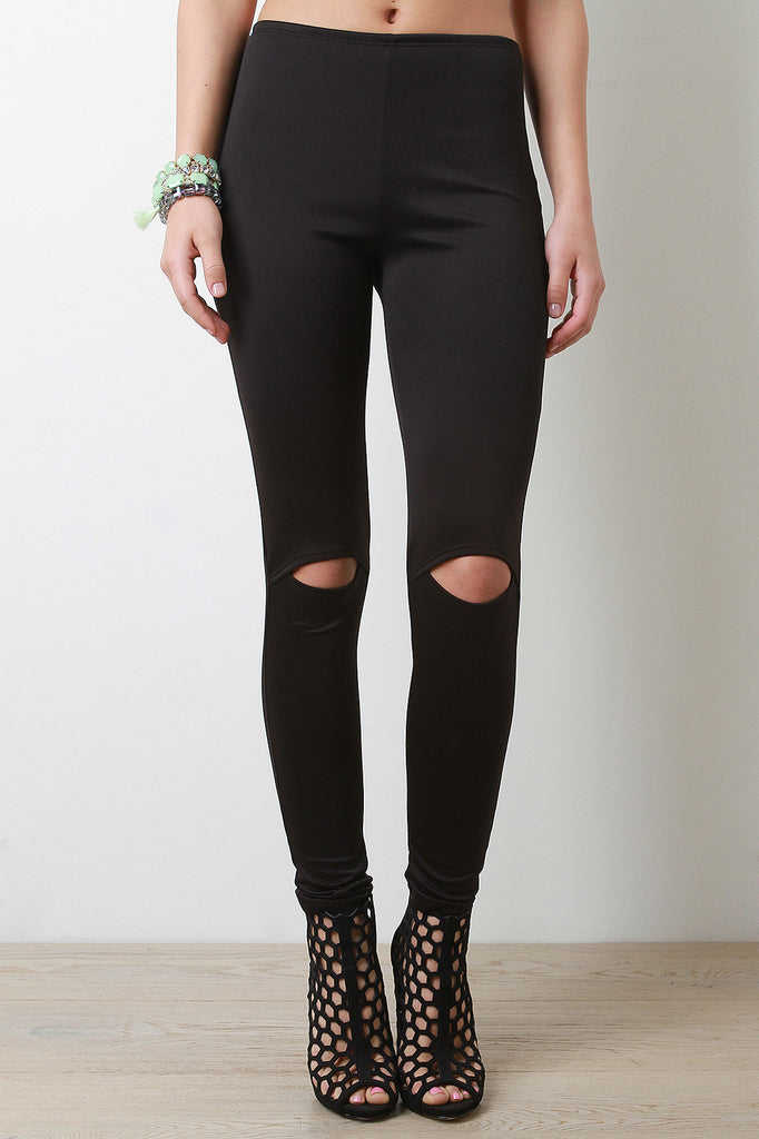 Solid Knee Slit Leggings