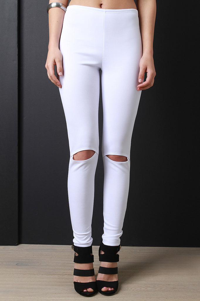 Solid Knee Slit Leggings