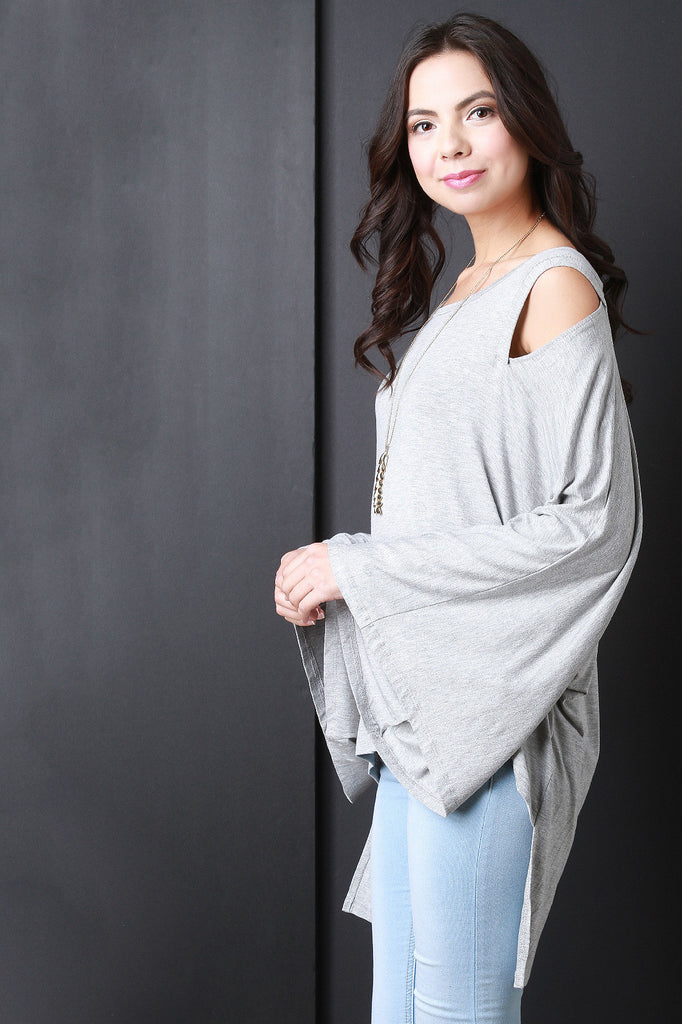 Jersey Knit Dolman Sleeves Cold Shoulder Top