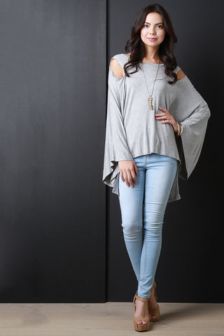 Jersey Knit Dolman Sleeves Cold Shoulder Top