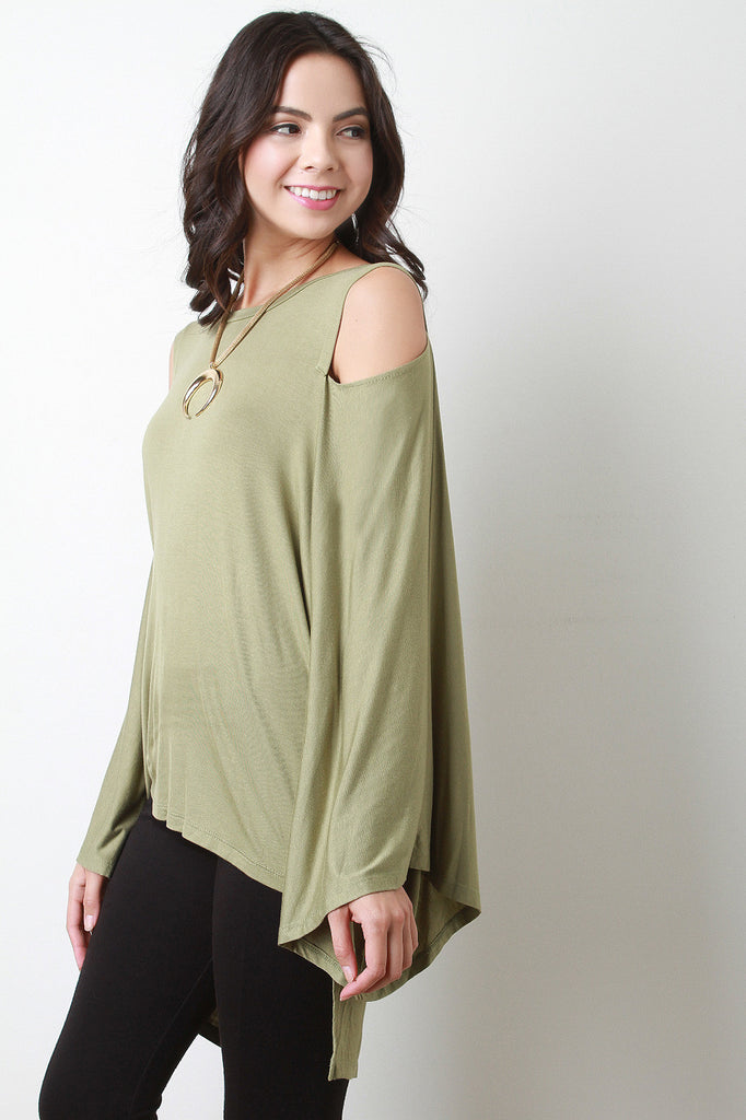 Jersey Knit Dolman Sleeves Cold Shoulder Top