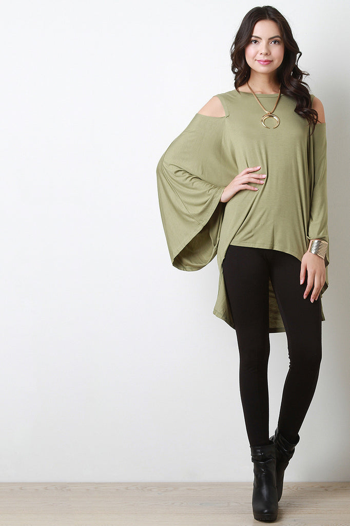 Jersey Knit Dolman Sleeves Cold Shoulder Top