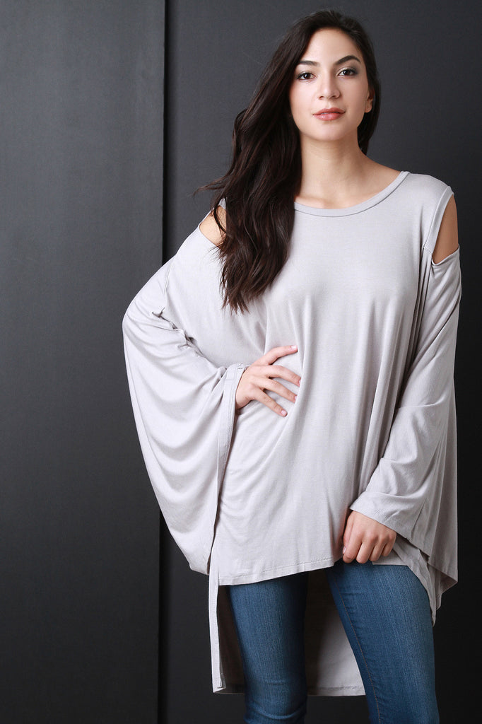 Jersey Knit Dolman Sleeves Cold Shoulder Top