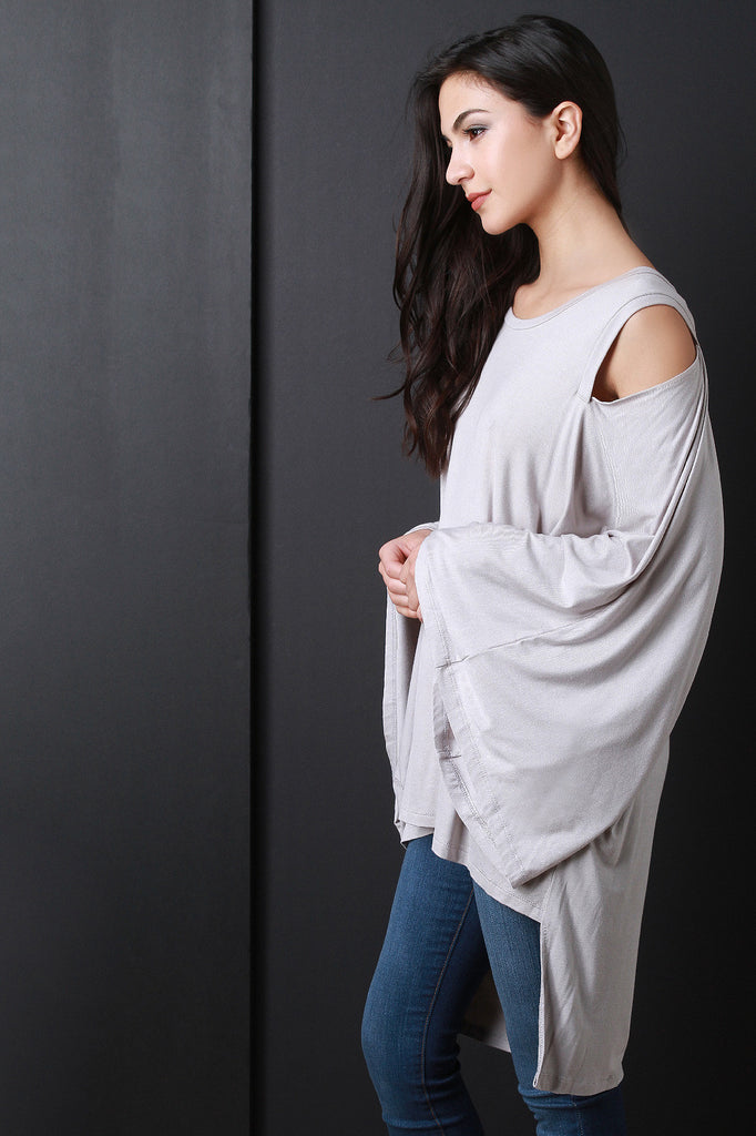 Jersey Knit Dolman Sleeves Cold Shoulder Top