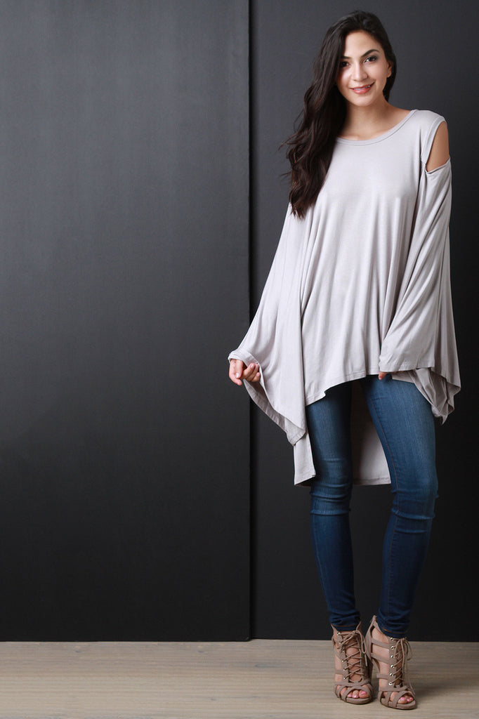 Jersey Knit Dolman Sleeves Cold Shoulder Top