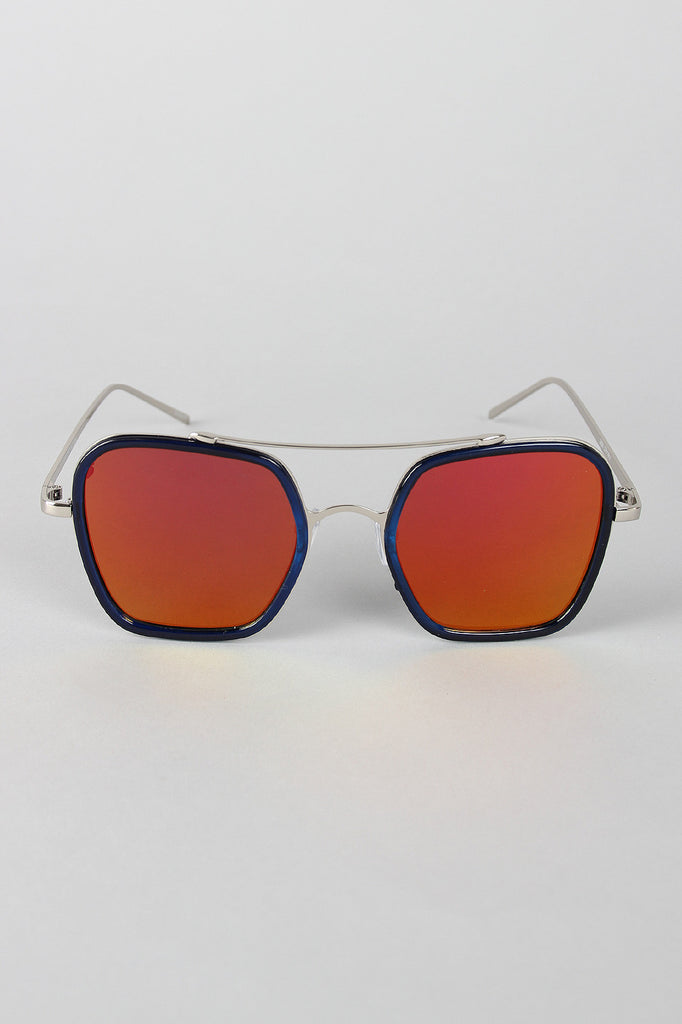 Double Bridge Plastic and Metal Frame Sunglasses