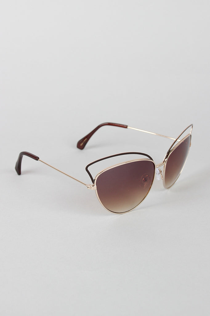 Wire Frame Cat Eye Mirrored Sunglasses