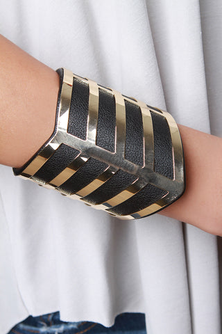 Vegan Leather Metallic Chevron Cuff