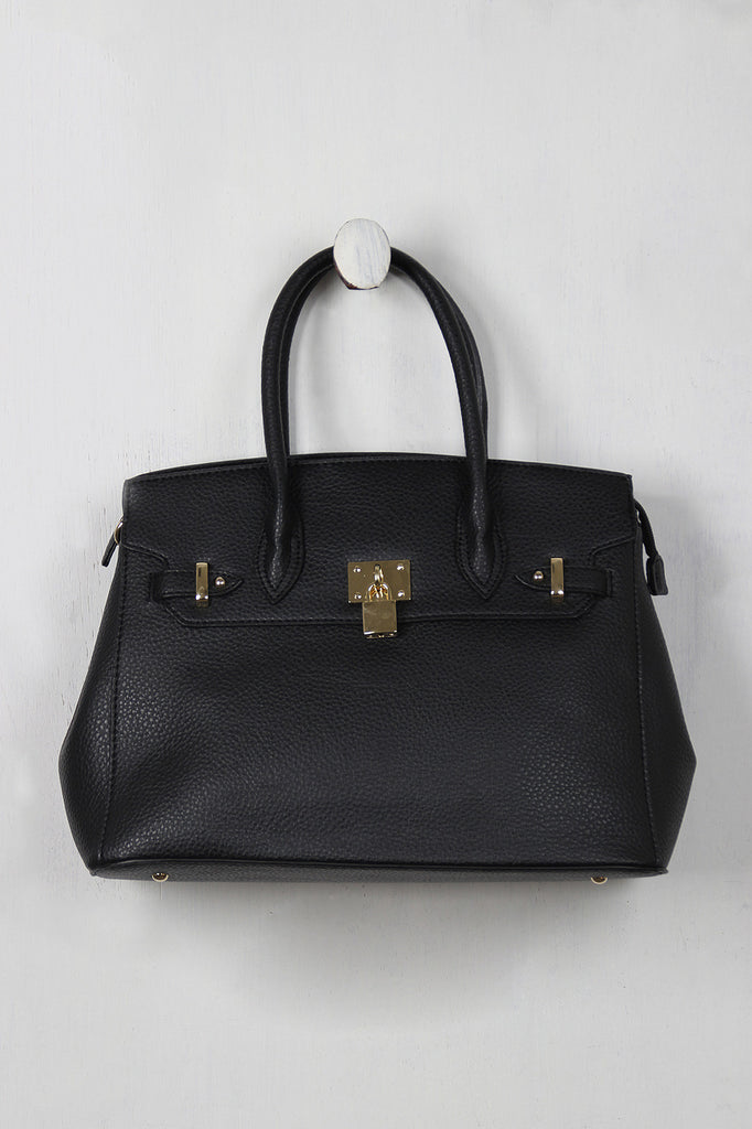 Pebbled Lock Embellishment Handbag