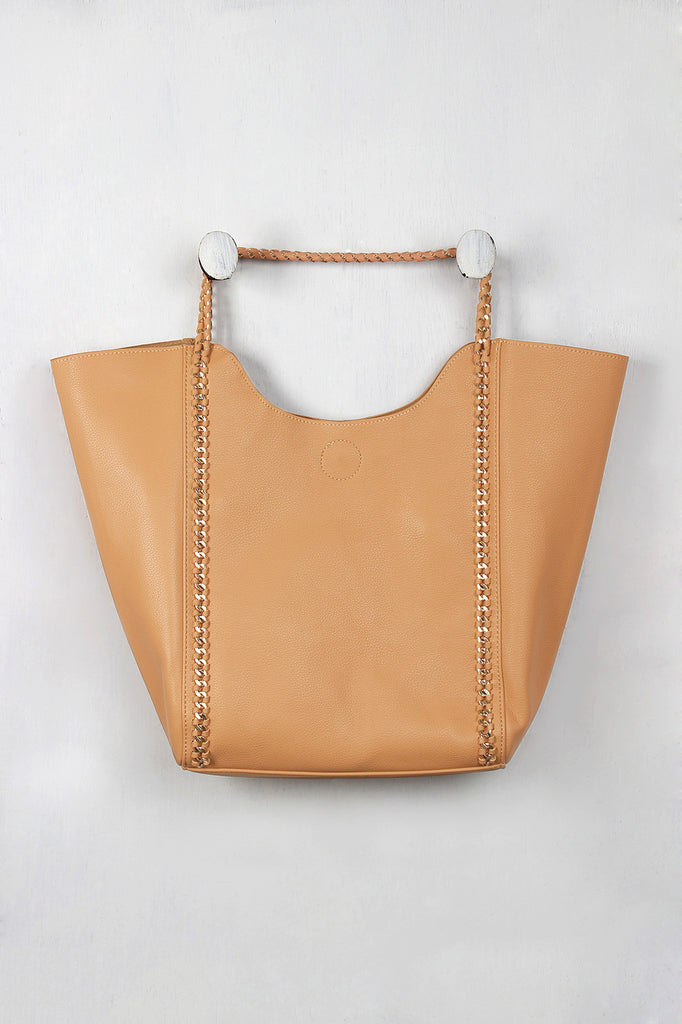 Woven Chain Accent Trapeze Tote Bag