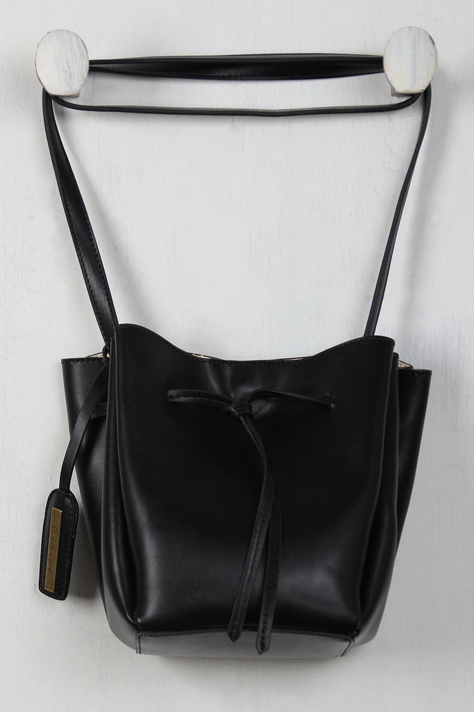 Vegan Leather Drawstring Bucket Bag