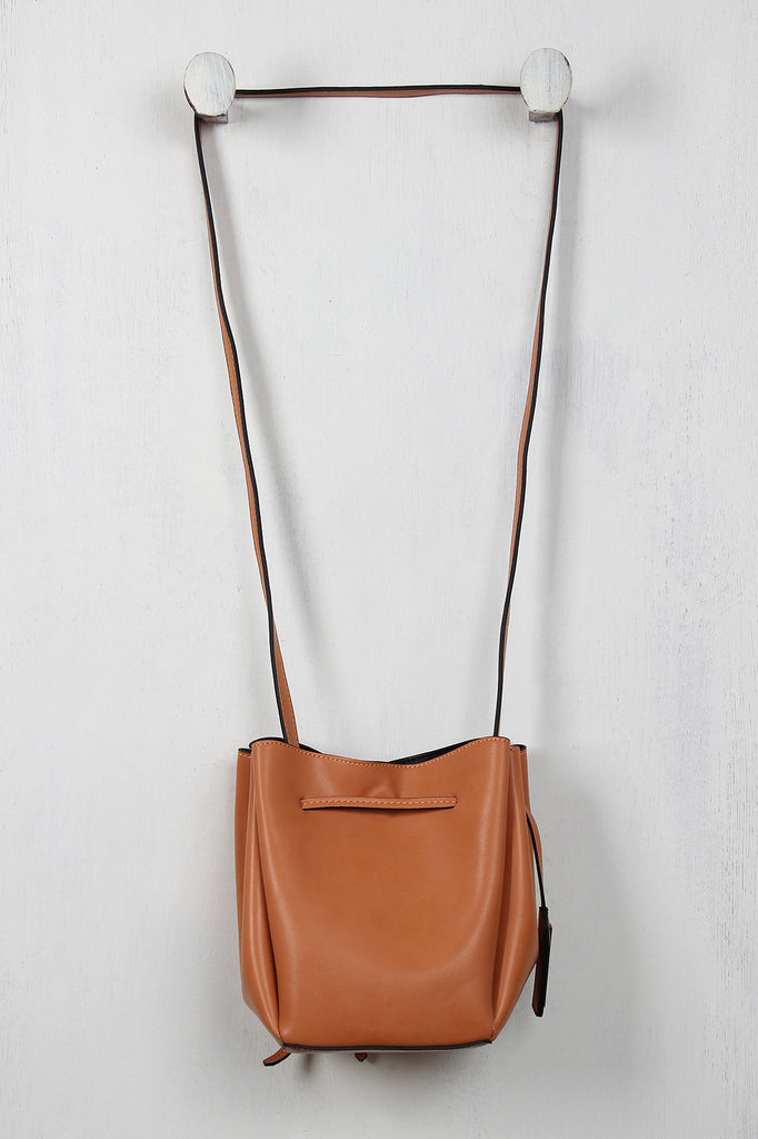 Vegan Leather Drawstring Bucket Bag