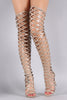 Patent Caged Back Lace-Up Over-The-Knee Stiletto Boots