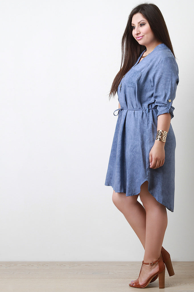 Light Wash Chambray Button-Up Midi Dress