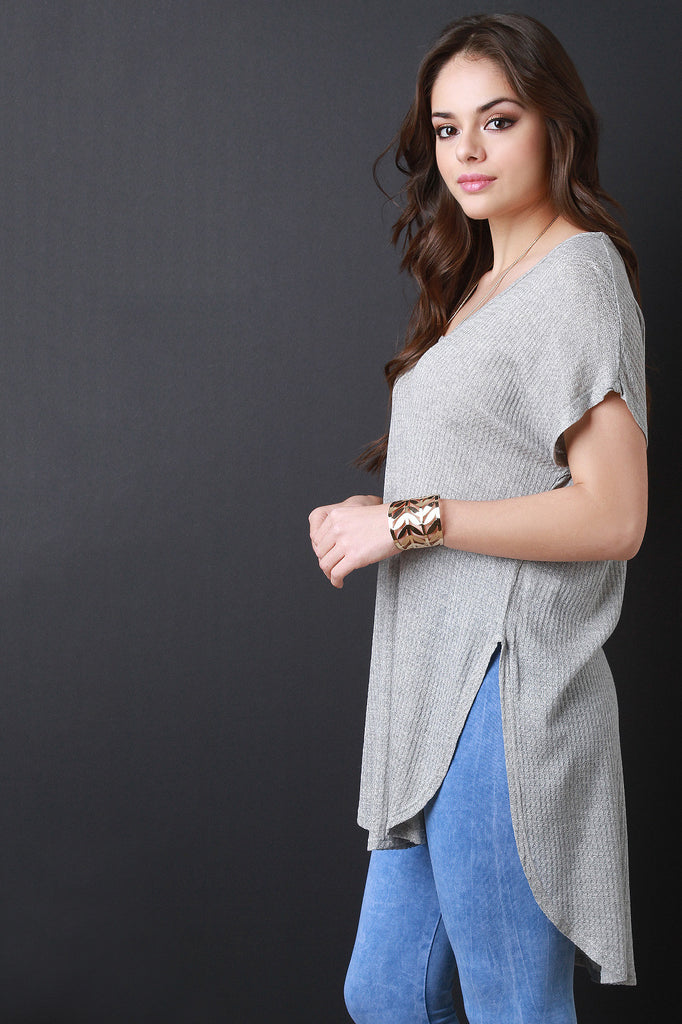 Texture Dolman Sleeve Round Hem Top