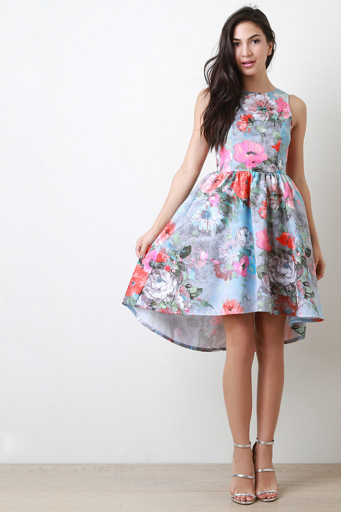 Floral Open Back High Low Hem Dress