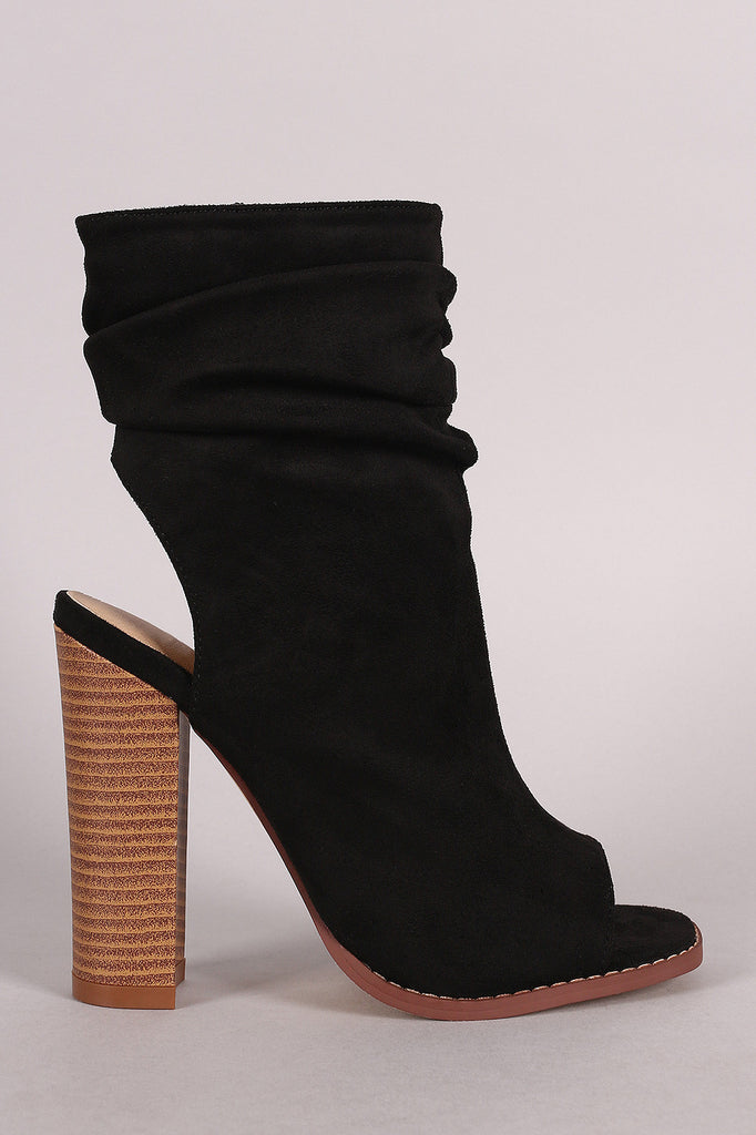 Liliana Suede Slouchy Open Toe Chunky Heel Boots