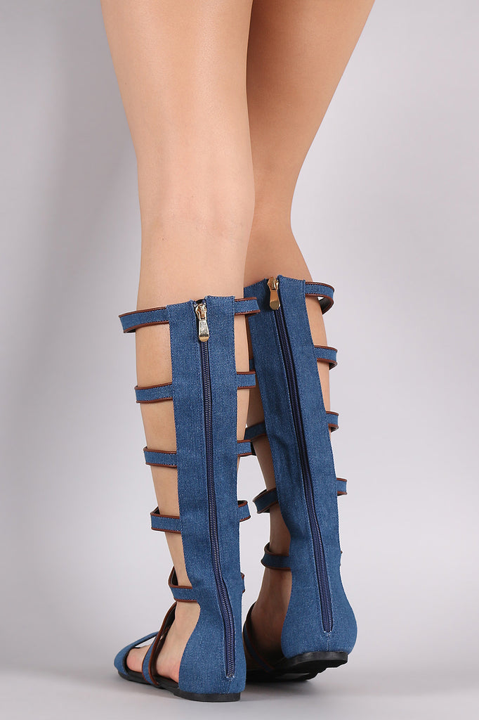 Denim Strappy Gladiator Flat Sandal