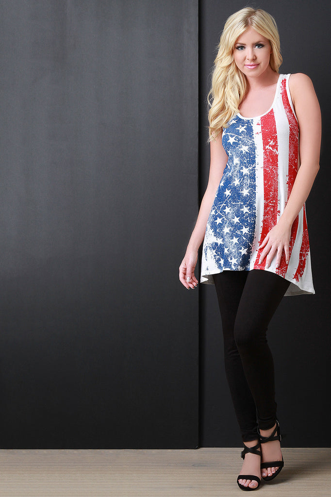 American Flag Print Racerback High Low Top