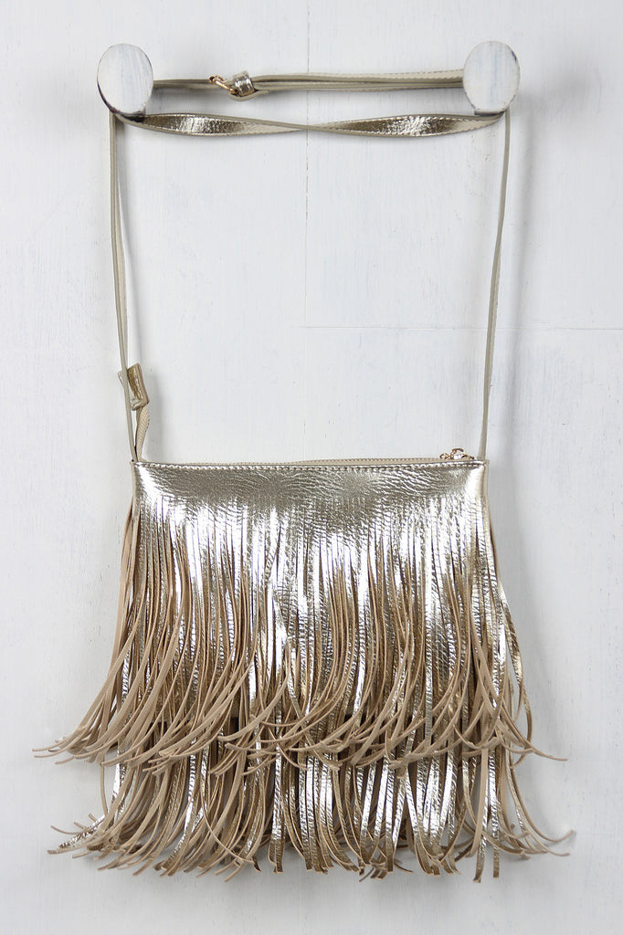 Metallic Layered Fringe Clutch Bag