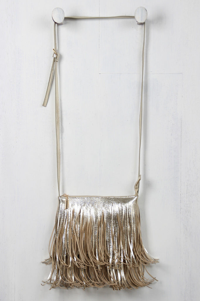 Metallic Layered Fringe Clutch Bag