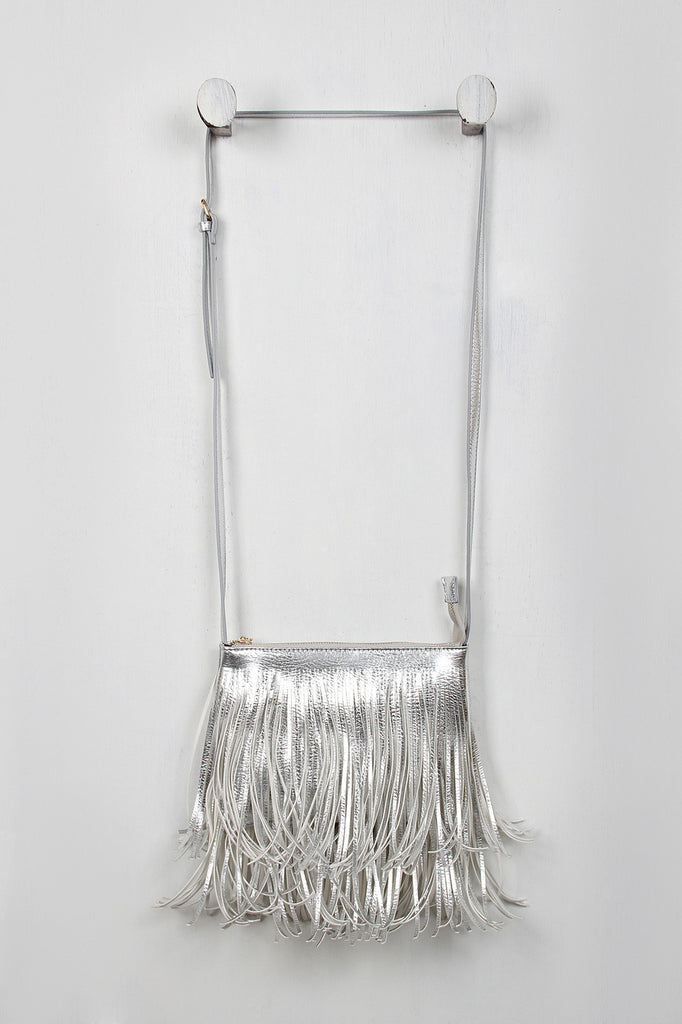 Metallic Layered Fringe Clutch Bag