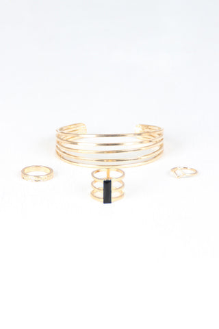 Banded Line Ring And Bracelet Set
