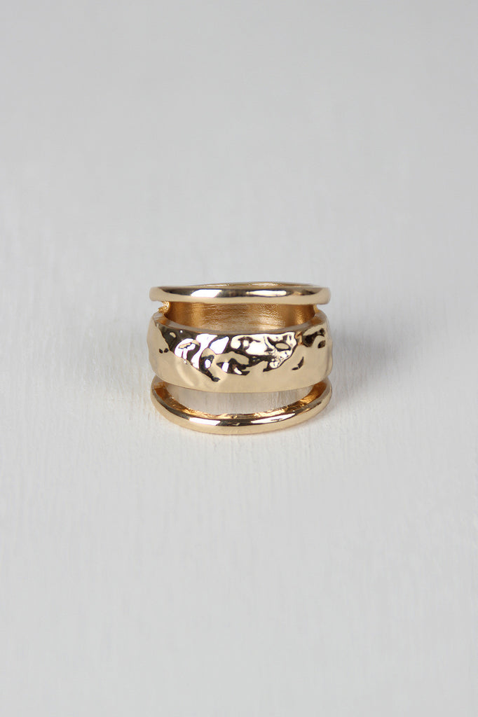 Hammered Triple Band Faux Stacked Ring