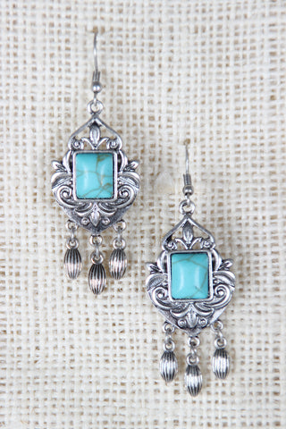 Faux Square Stone Chandelier Earrings