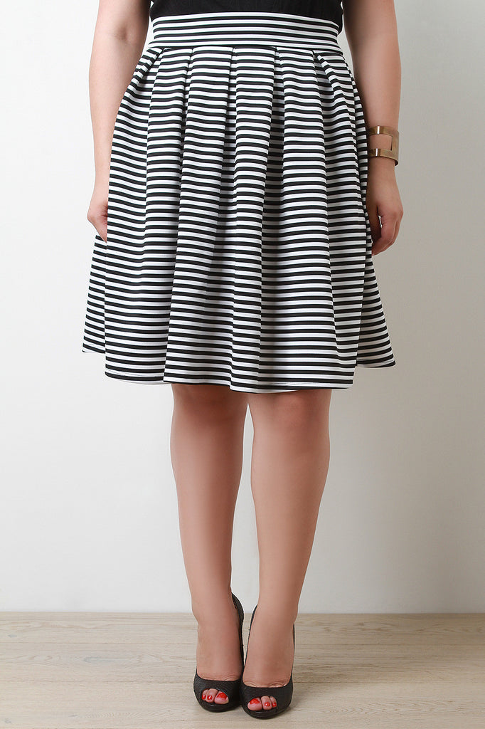 Pleated Stripe Midi Skirt