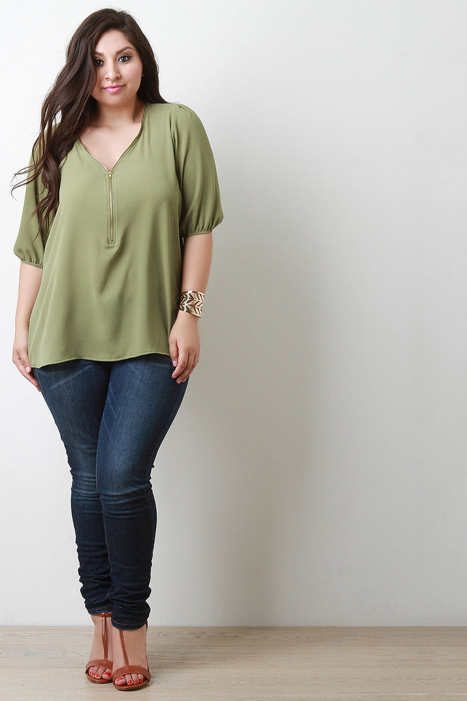 Zippered V Neck Top