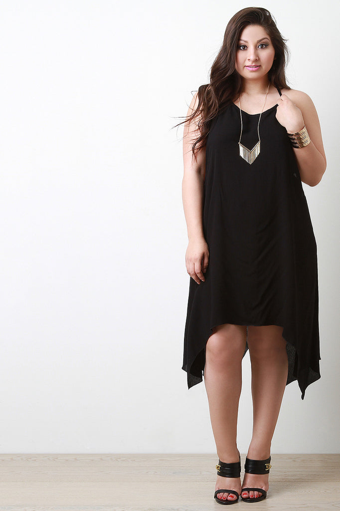 Embroidered T-Back Handkerchief Hem Dress