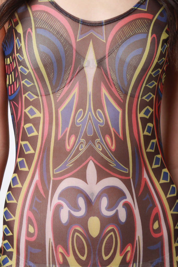 Tribal Print Semi-Sheer Mesh Sublime Jumpsuit