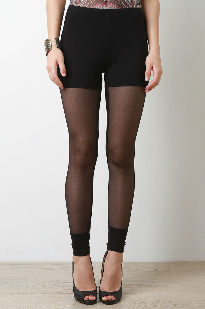 Mesh Panel Ankle Cuff Leggings