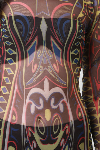 Tribal Print Semi-Sheer Mesh Sublime Dress